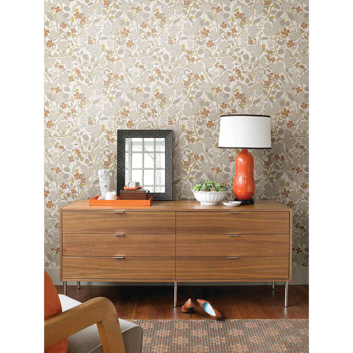 Ewald Grey Garden Vines Wallpaper - York Wallcoverings - 2932-65124 - York Wallcoverings Wallpaper