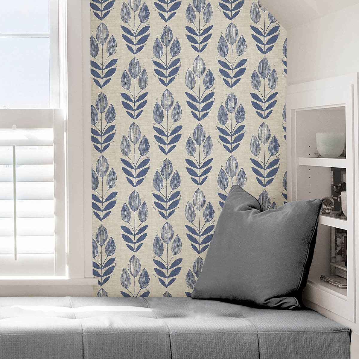 Blue Folk Tulip Peel and Stick Wallpaper - York Wallcoverings - NUS4288 - York Wallcoverings Wallpaper