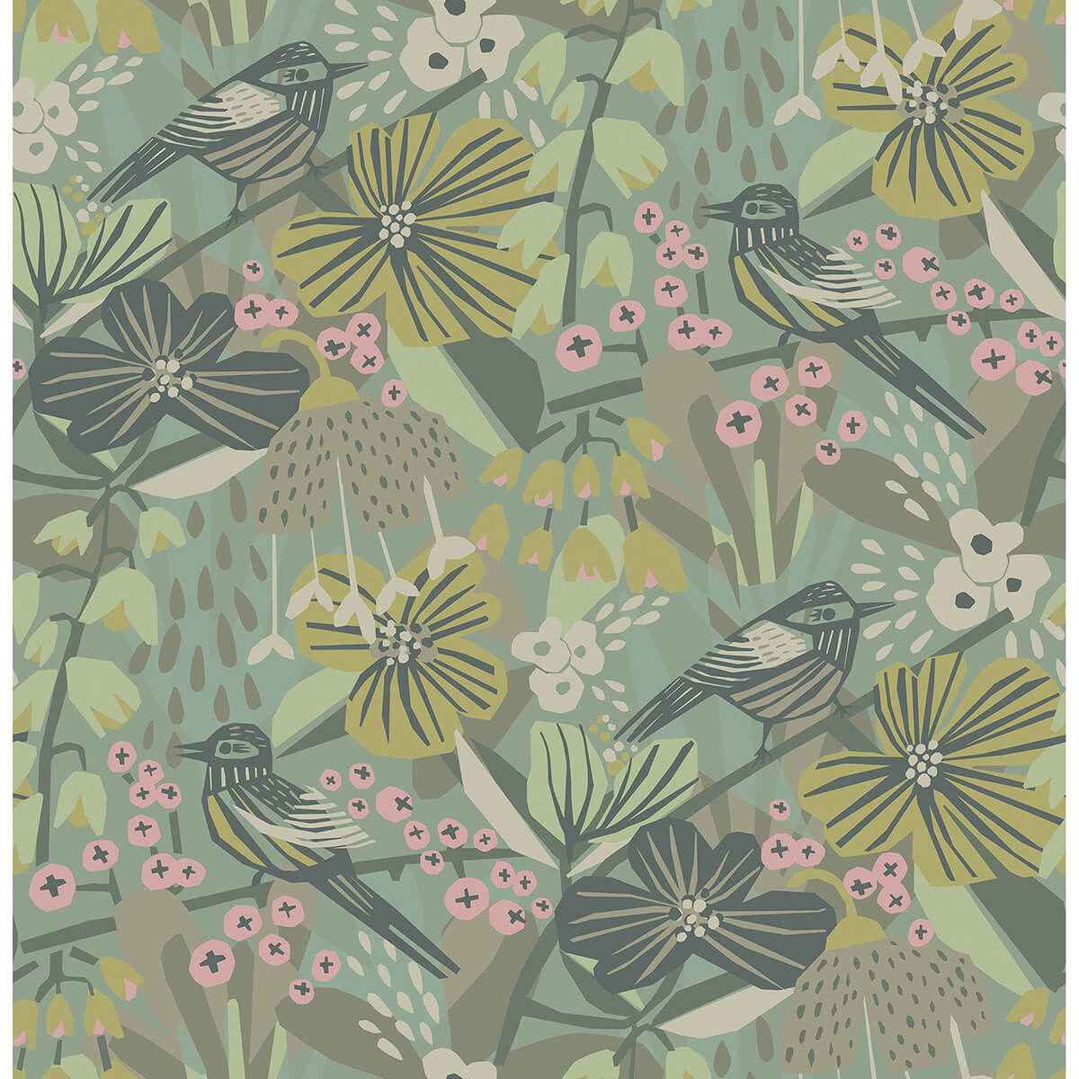 Sage Jaybird Peel & Stick Wallpaper - York Wallcoverings - PLS4217 - York Wallcoverings Wallpaper