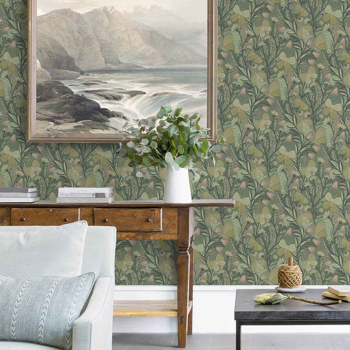 Sage Papillon Flutter Peel and Stick Wallpaper - York Wallcoverings - PLS4204 - York Wallcoverings Wallpaper