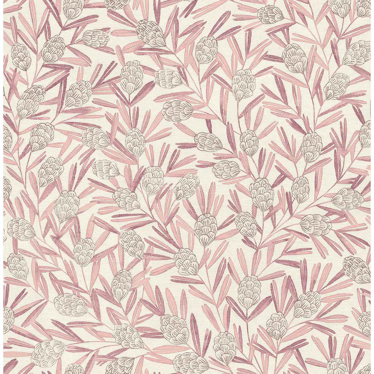 Zulma Pink Decorative Botanical Wallpaper - York Wallcoverings - 2970-26104