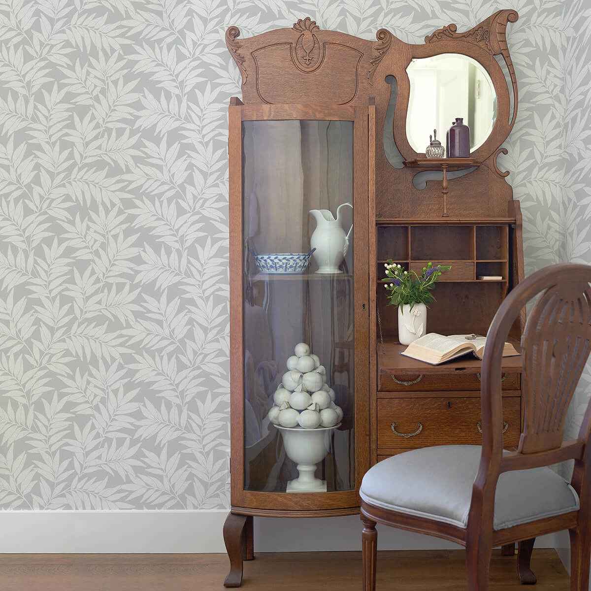 Morris Light Grey Leaf Wallpaper - York Wallcoverings - 2970-26124 - York Wallcoverings Wallpaper