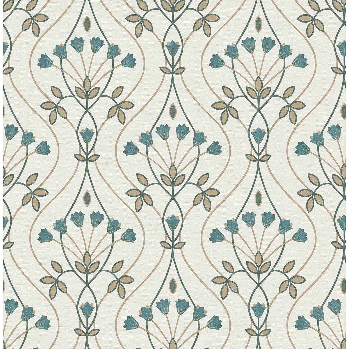 Dard Teal Tulip Ogee Wallpaper - York Wallcoverings - 2970-26145