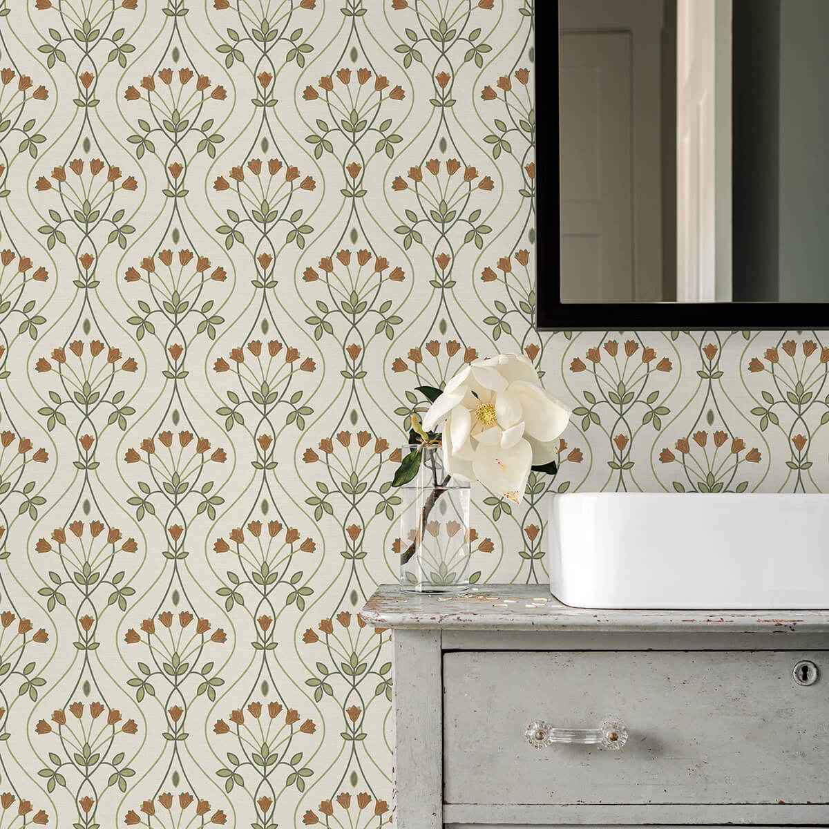 Dard Green Tulip Ogee Wallpaper - York Wallcoverings - 2970-26146 - York Wallcoverings Wallpaper