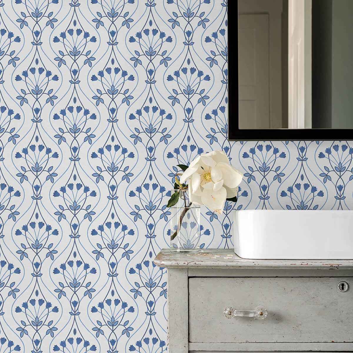 Dard Blue Tulip Ogee Wallpaper - York Wallcoverings - 2970-26148 - York Wallcoverings Wallpaper