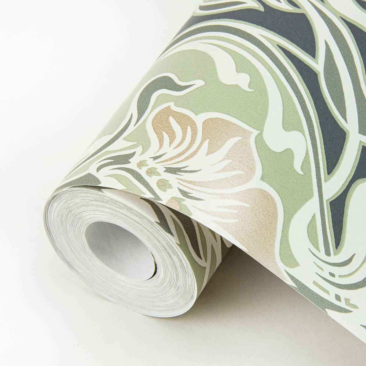 Mucha Dark Grey Botanical Ogee Wallpaper - York Wallcoverings - 2970-26150 - York Wallcoverings Wallpaper