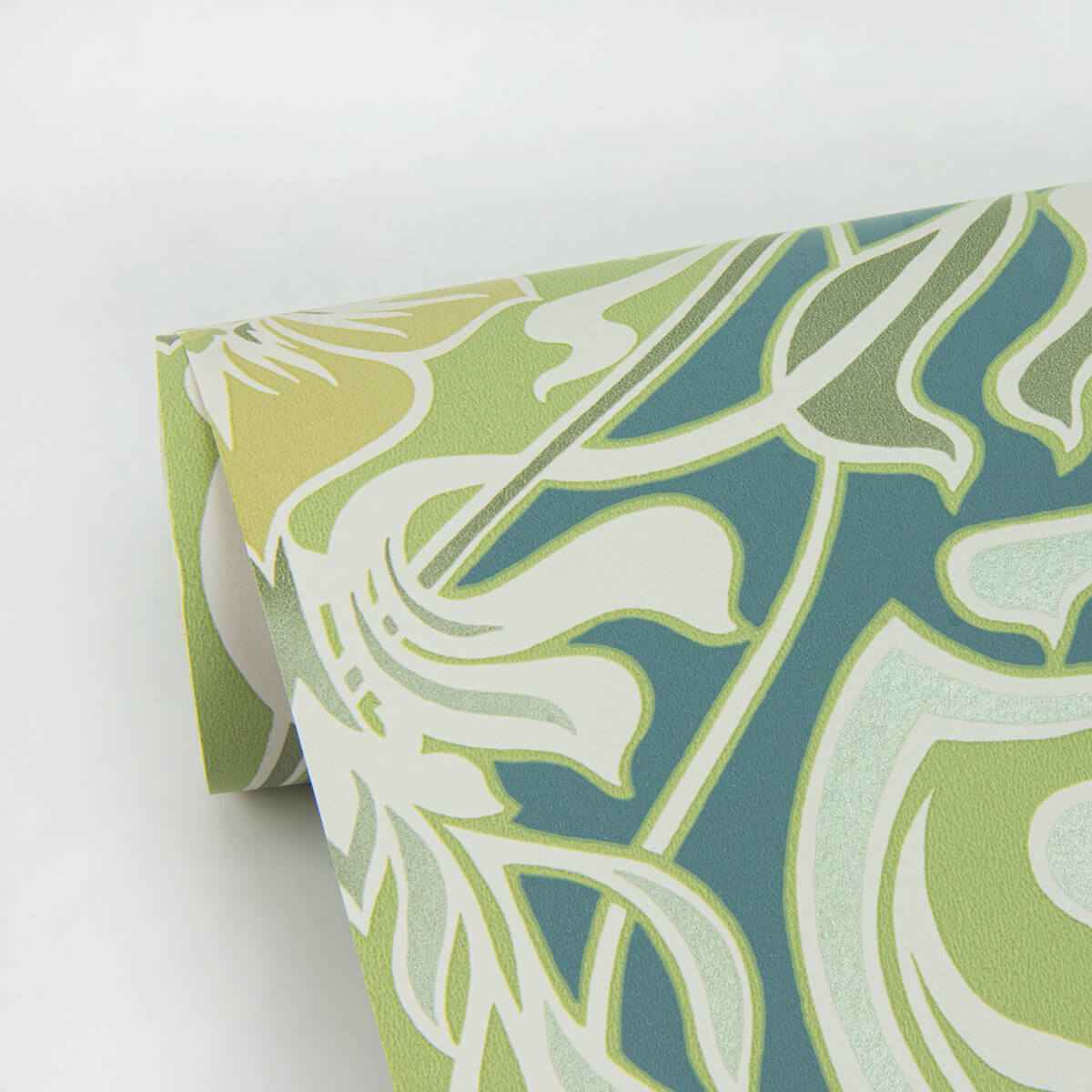 Mucha Teal Botanical Ogee Wallpaper - York Wallcoverings - 2970-26151 - York Wallcoverings Wallpaper