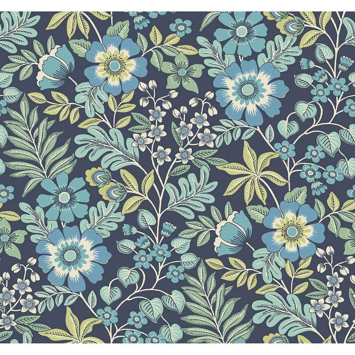 Voysey Navy Floral Wallpaper - York Wallcoverings - 2970-87533