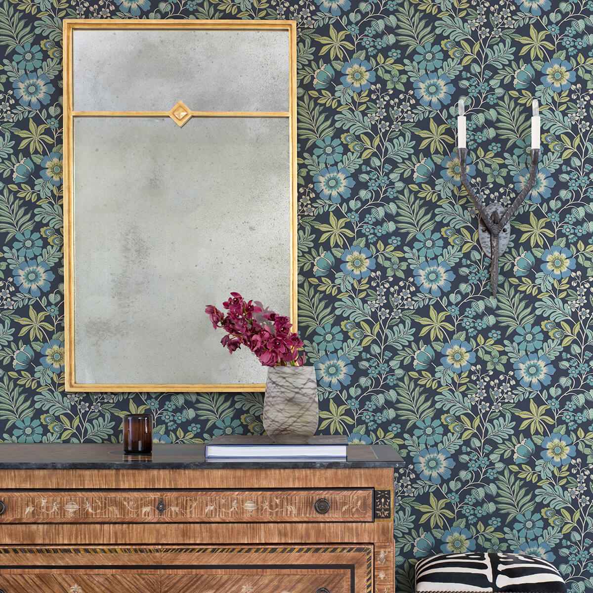 Voysey Navy Floral Wallpaper - York Wallcoverings - 2970-87533 - York Wallcoverings Wallpaper