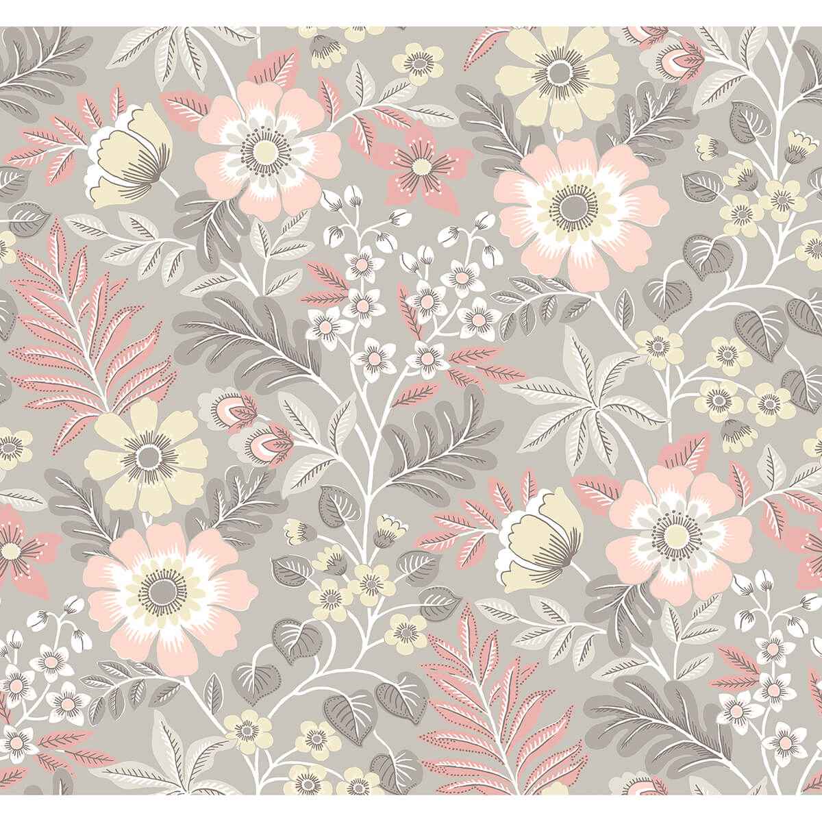 Voysey Pink Floral Wallpaper - York Wallcoverings - 2970-87536