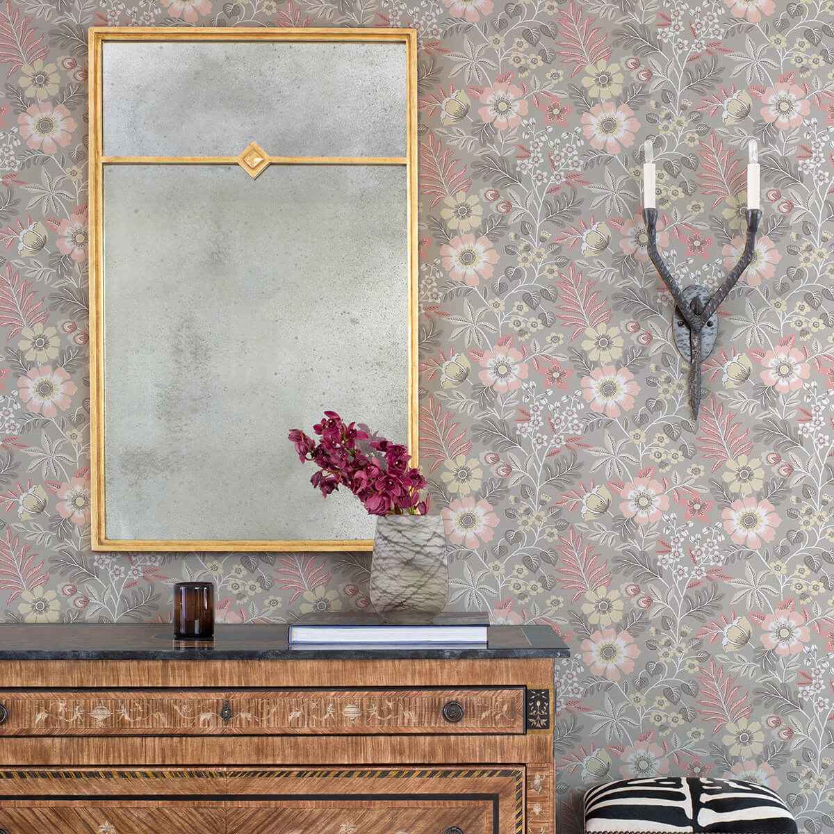 Voysey Pink Floral Wallpaper - York Wallcoverings - 2970-87536 - York Wallcoverings Wallpaper