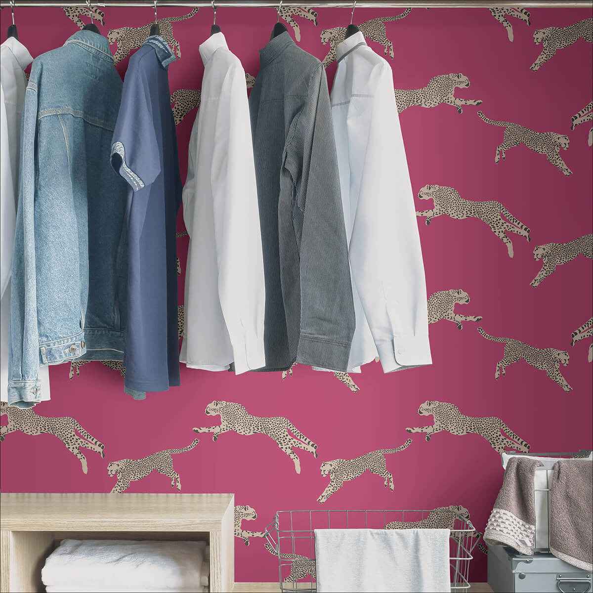 Bubblegum Leaping Cheetah Peel and Stick Wallpaper - York Wallcoverings - SCS4276 - York Wallcoverings Wallpaper