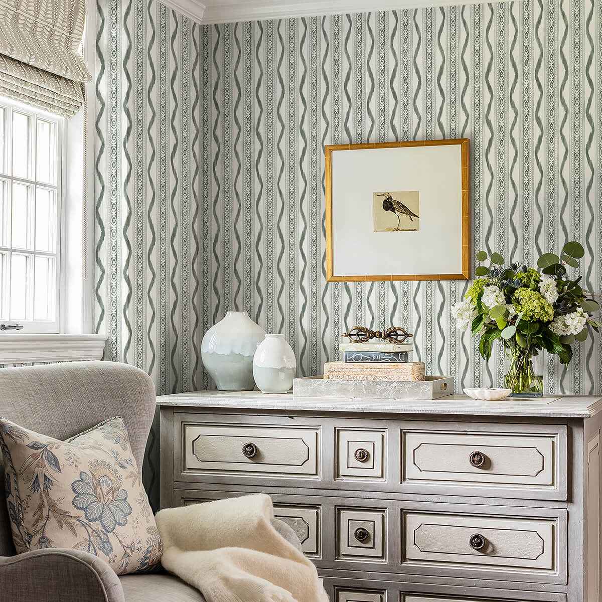 Rhys Green IKAT Stripe Wallpaper - York Wallcoverings - AST4347 - York Wallcoverings Wallpaper