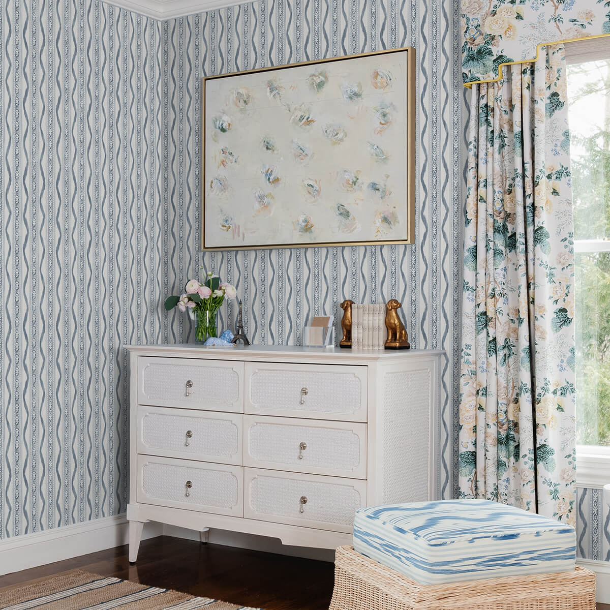 rhys-blue-ikat-stripe-wallpaper-york-wallcoverings-ast4349 - York Wallcoverings Wallpaper
