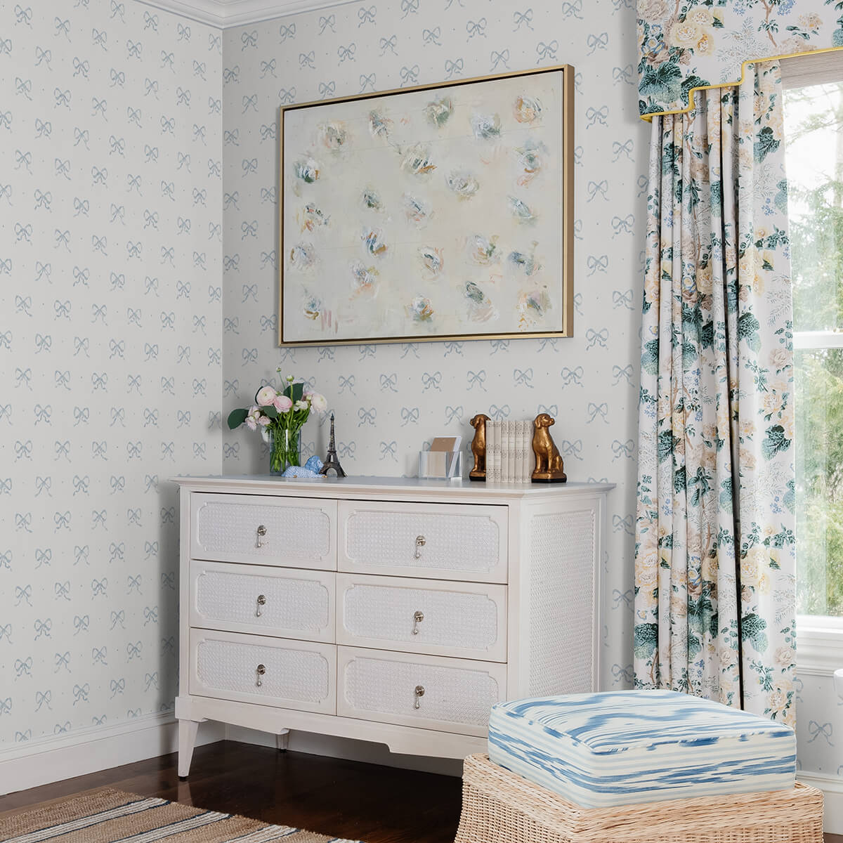emma-blue-heather-large-bow-wallpaper-york-wallcoverings-ast4356 - York Wallcoverings Wallpaper