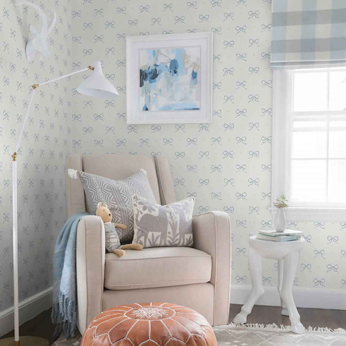 Emma Blue Heather Large Bow Wallpaper - York Wallcoverings - AST4356 - York Wallcoverings Wallpaper