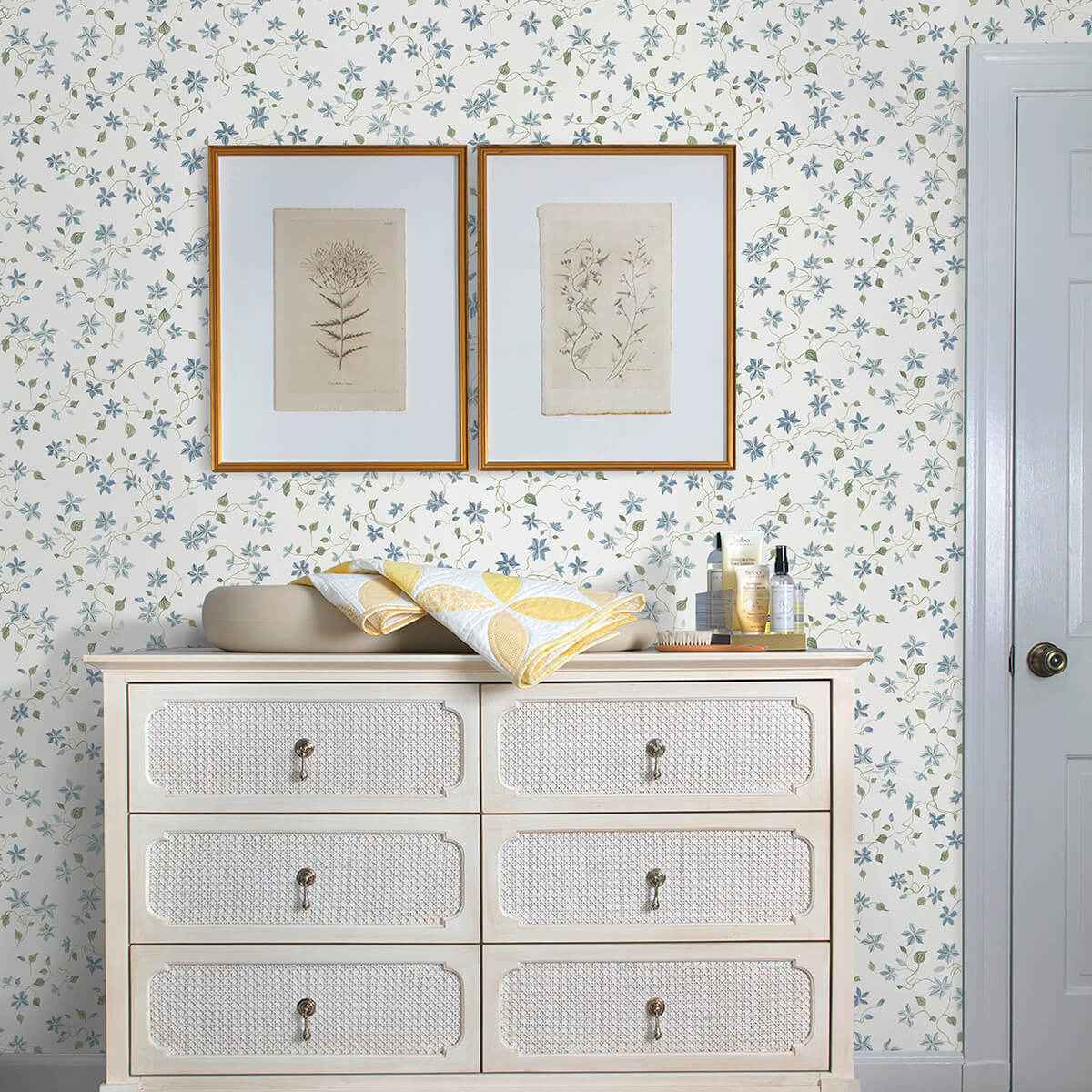 Betsy Blue Heather Floral Trail Wallpaper - York Wallcoverings - AST4364 - York Wallcoverings Wallpaper