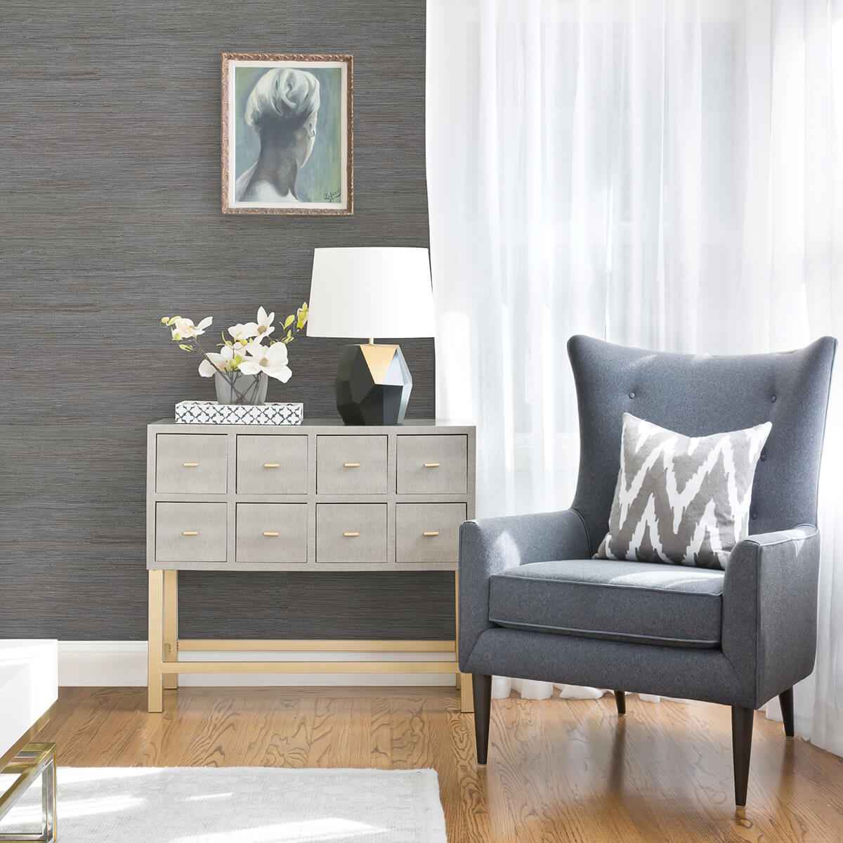 Shandong Slate Ramie Grasscloth Wallpaper - York Wallcoverings - 2972-80085 - York Wallcoverings Wallpaper