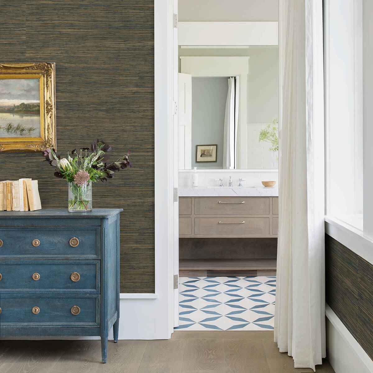 Shuang Teal Handmade Grasscloth Wallpaper - York Wallcoverings - 2972-86111 - York Wallcoverings Wallpaper