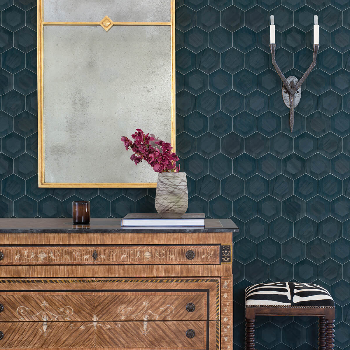 shunan-blue-veneer-inlay-wallpaper-york-wallcoverings-2972-86112 - York Wallcoverings Papel pintado