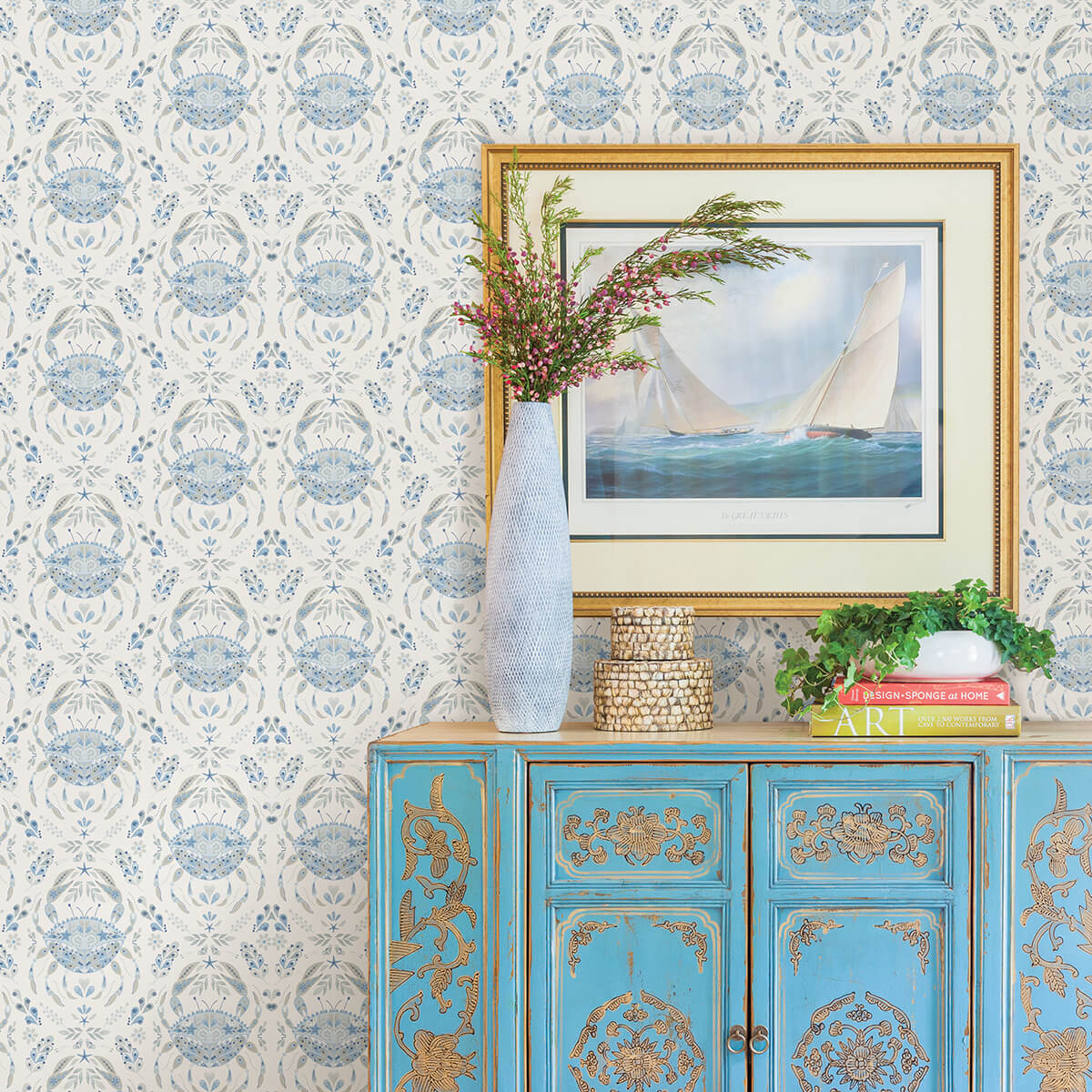 Blue Shellby Peel & Stick Wallpaper - York Wallcoverings - NUS4447 - York Wallcoverings Wallpaper