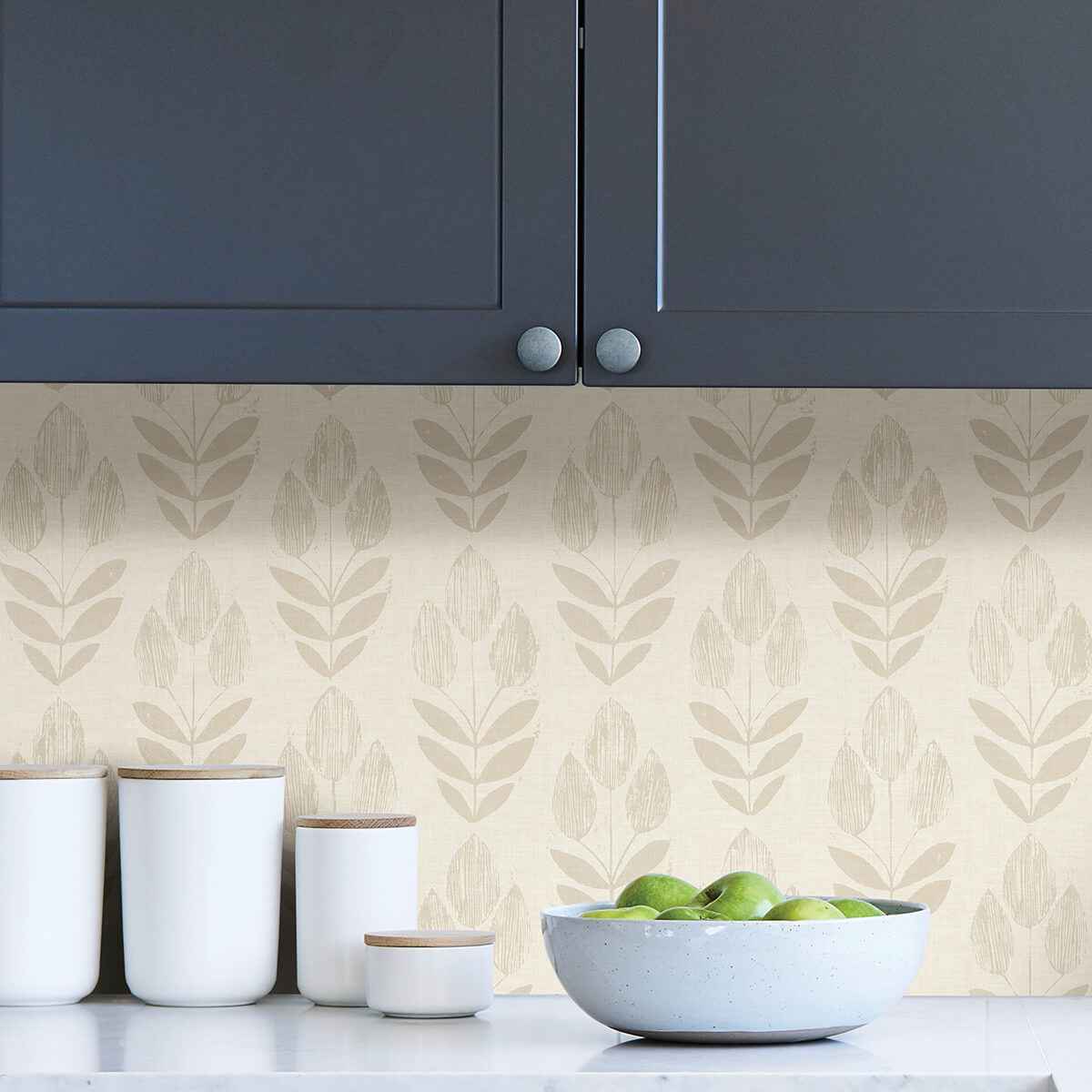 Cream Folk Tulip Peel and Stick Wallpaper - York Wallcoverings - NUS4302 - York Wallcoverings Wallpaper