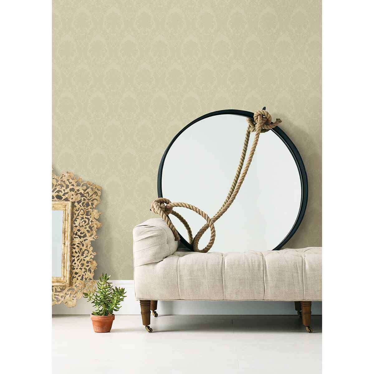 Renatta Gold Damask Wallpaper - York Wallcoverings - 4058-21777 - York Wallcoverings Wallpaper