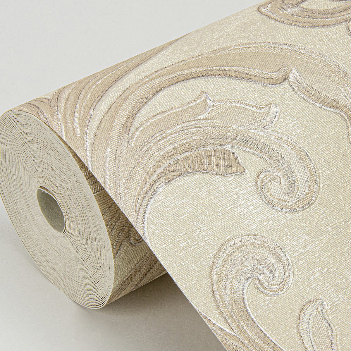 noemi-taupe-acanthus-wallpaper-york-wallcoverings-4058-24831 - York Wallcoverings Wallpaper