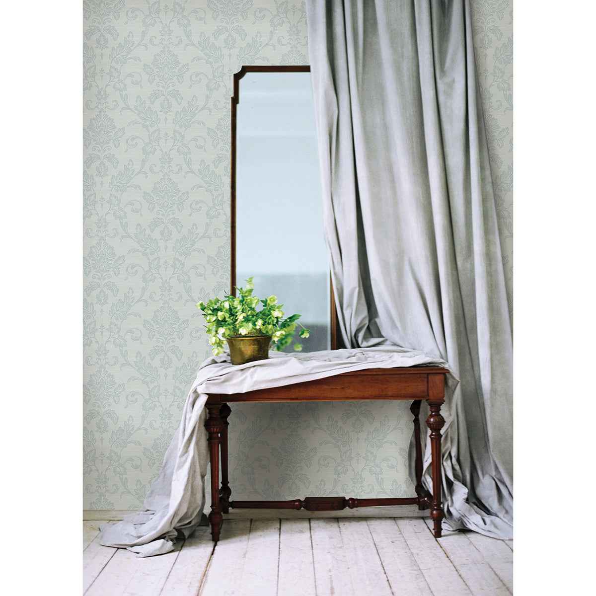Antonella Light Blue Scroll Wallpaper - York Wallcoverings - 4058-24880 - York Wallcoverings Wallpaper