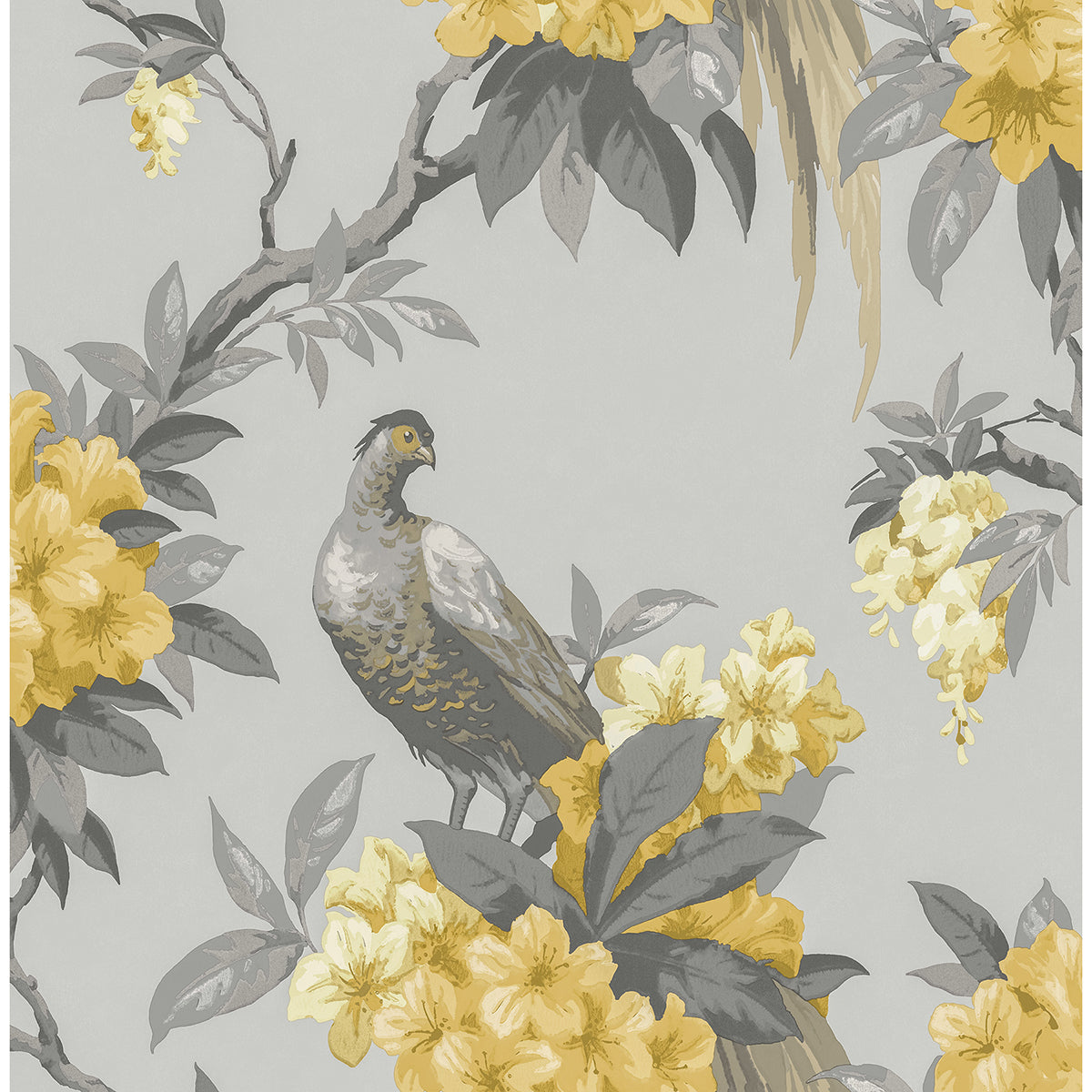 golden-pheasant-grey-floral-wallpaper-york-wallcoverings-m1662 - York Wallcoverings Wallpaper