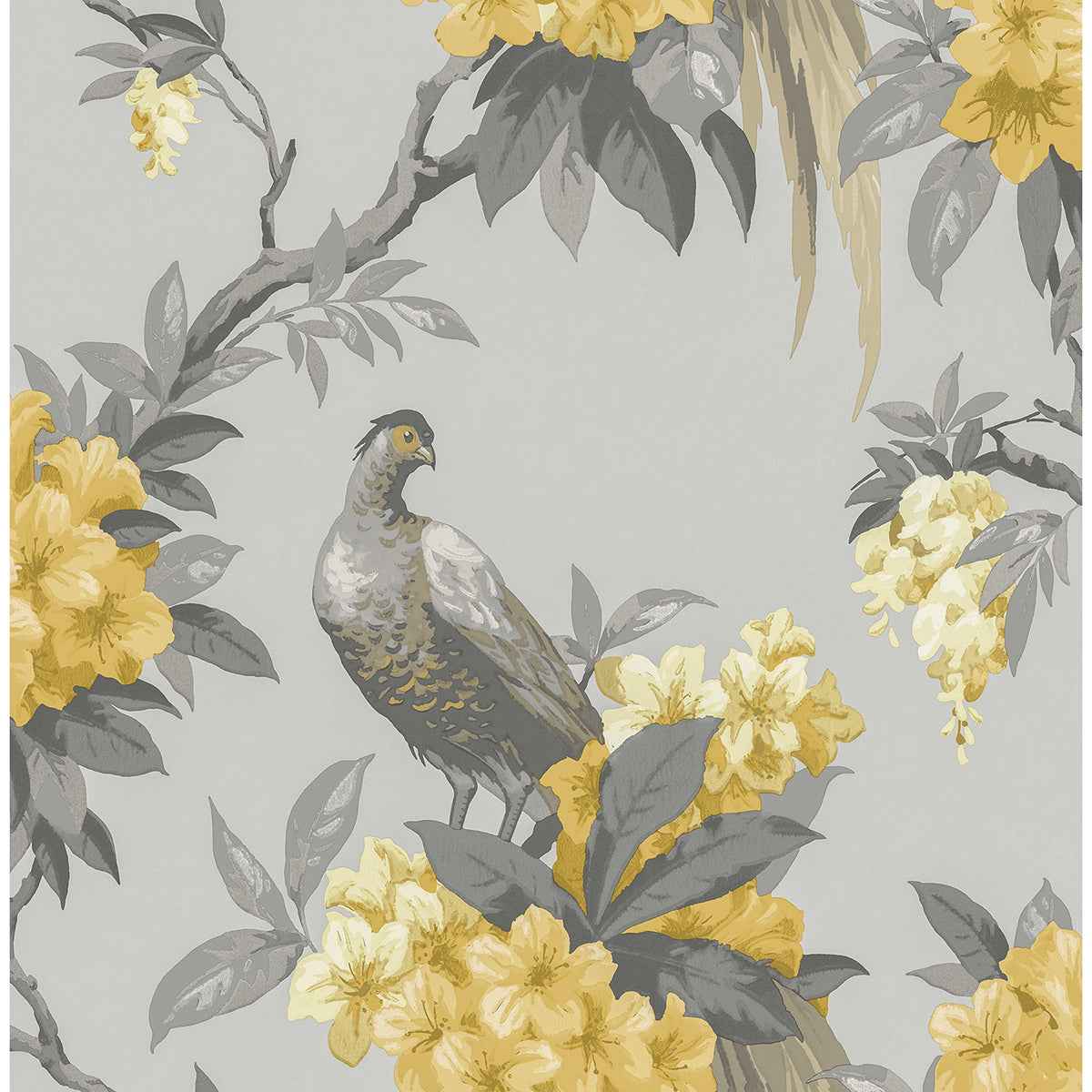 Golden Pheasant Grey Floral Wallpaper - York Wallcoverings - M1662 - York Wallcoverings Wallpaper