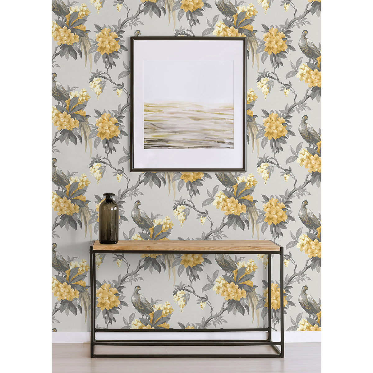 golden-pheasant-grey-floral-wallpaper-york-wallcoverings-m1662 - York Wallcoverings Wallpaper