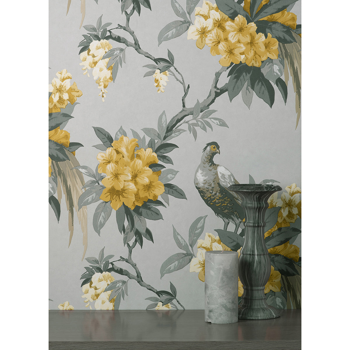 golden-pheasant-grey-floral-wallpaper-york-wallcoverings-m1662 - York Wallcoverings Wallpaper
