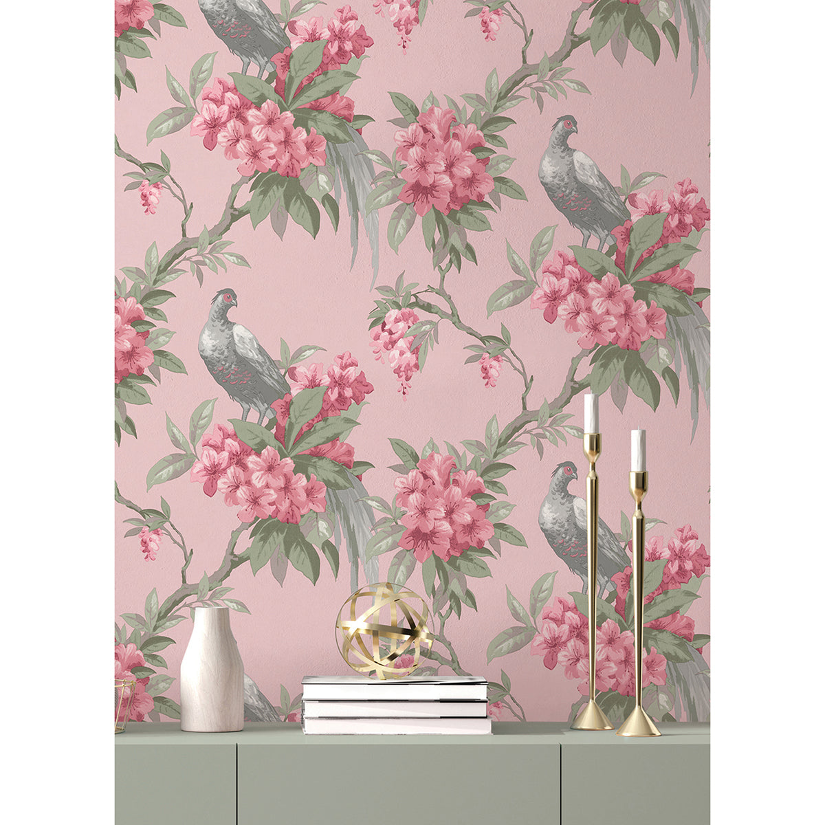 golden-pink-floral-wallpaper-york-wallcoverings-m1665 - York Wallcoverings Wallpaper