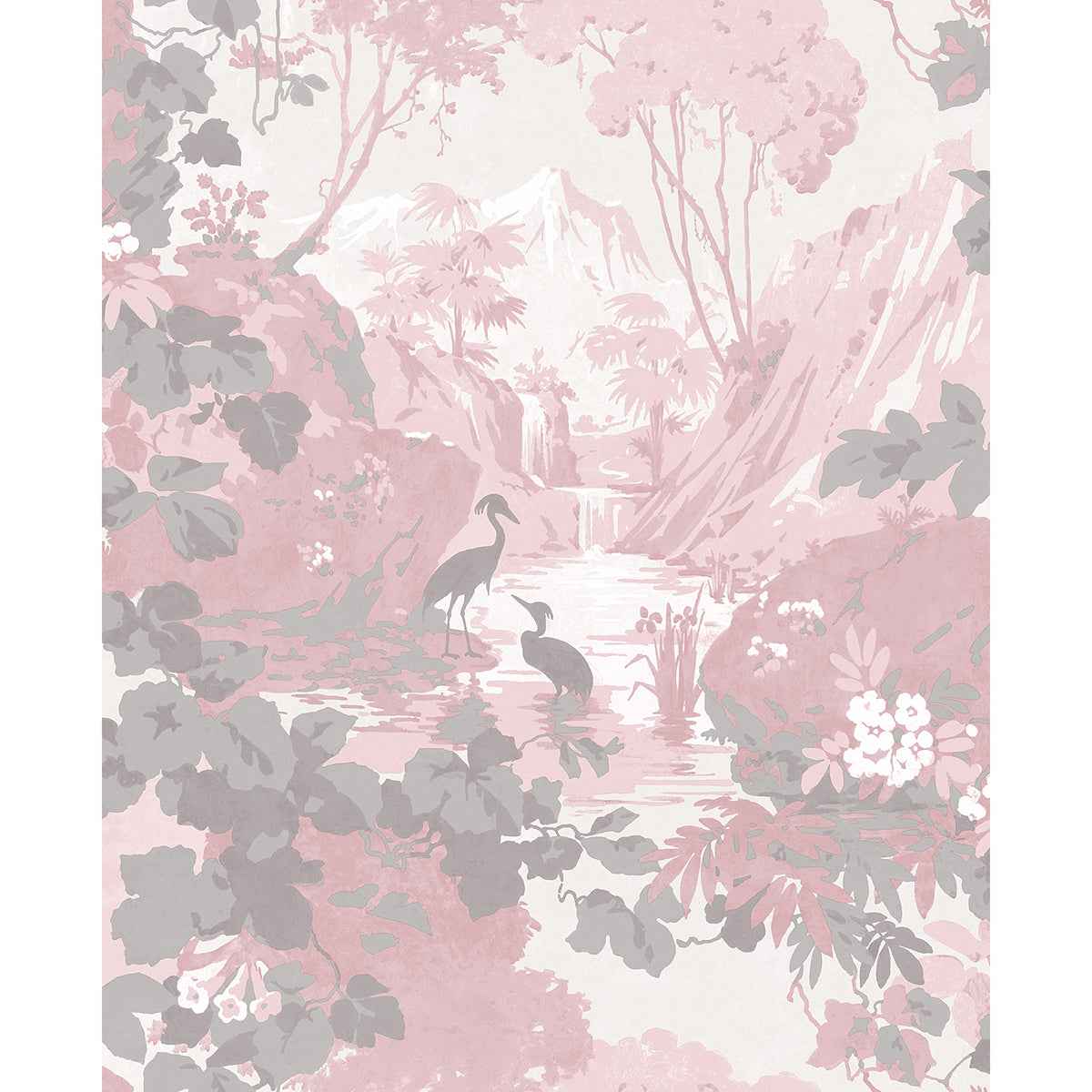 Eden Pink Crane Lagoon Wallpaper - York Wallcoverings - M1676