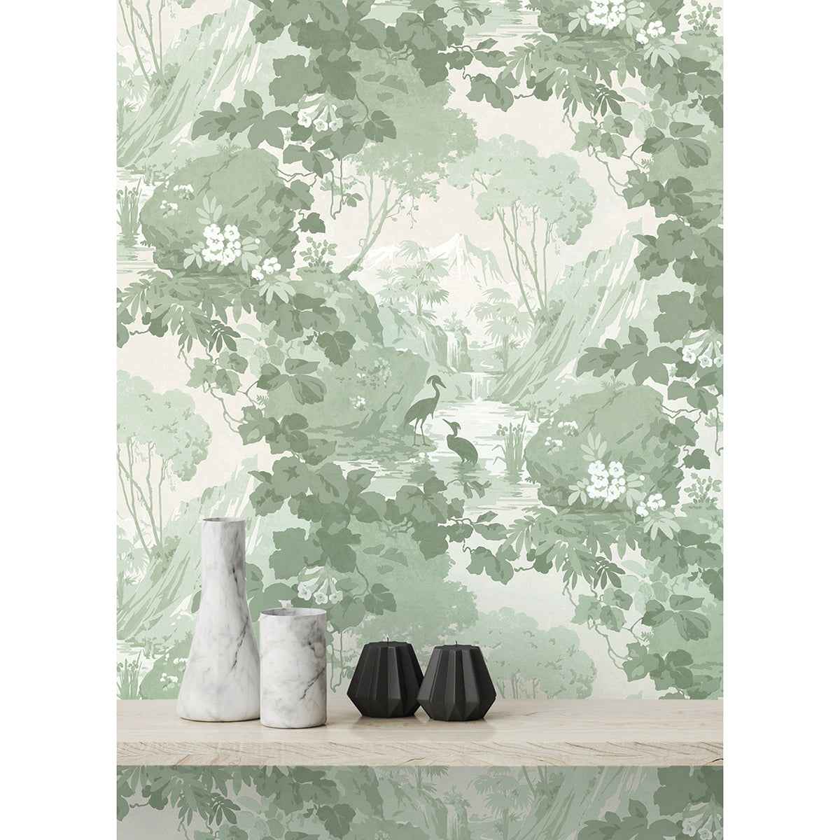 Eden Sage Crane Lagoon Wallpaper - York Wallcoverings - M1679 - York Wallcoverings Wallpaper
