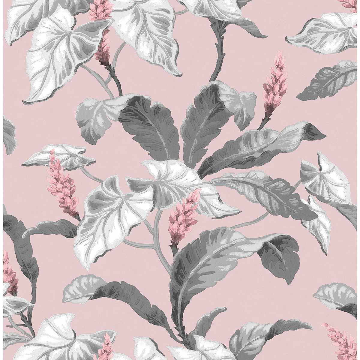 Meridian Parade Pink Tropical Leaves Wallpaper - York Wallcoverings - M1690