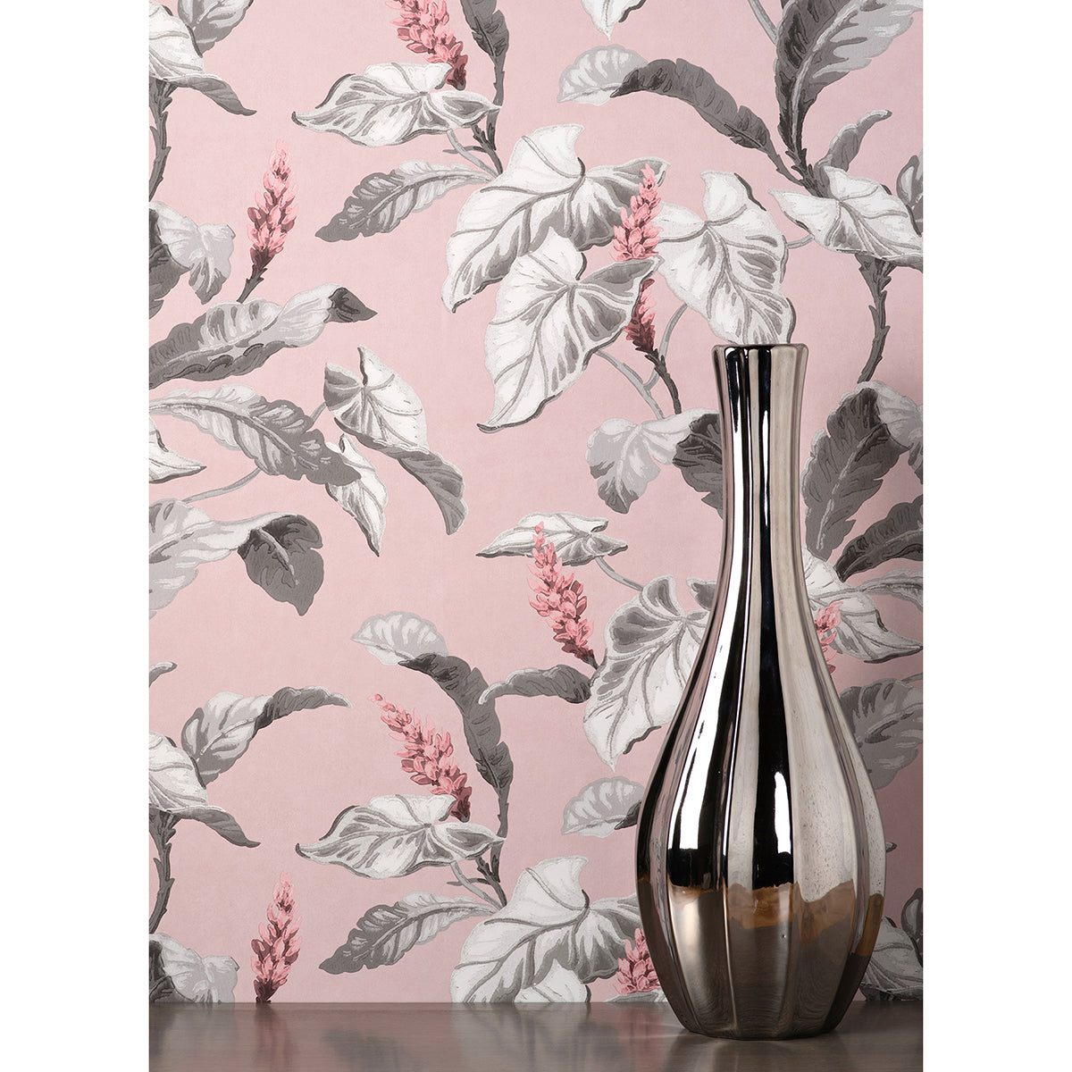 meridian-parade-pink-tropical-leaves-wallpaper-york-wallcoverings-m1690 - York Wallcoverings Papel pintado