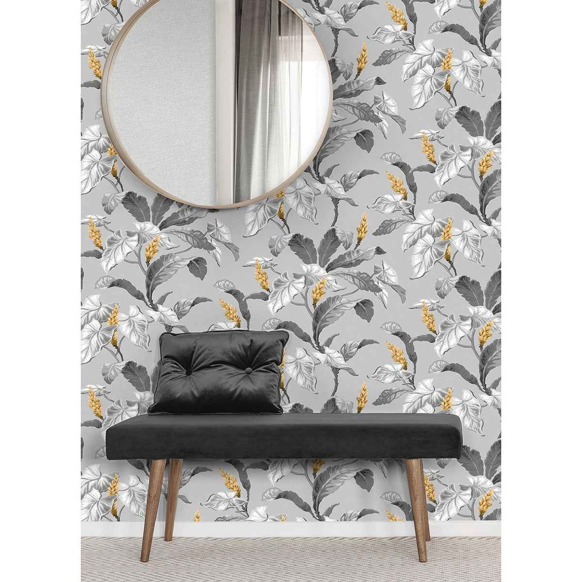 Meridian Parade Grey Tropical Leaves Wallpaper - York Wallcoverings - M1691 - York Wallcoverings Wallpaper