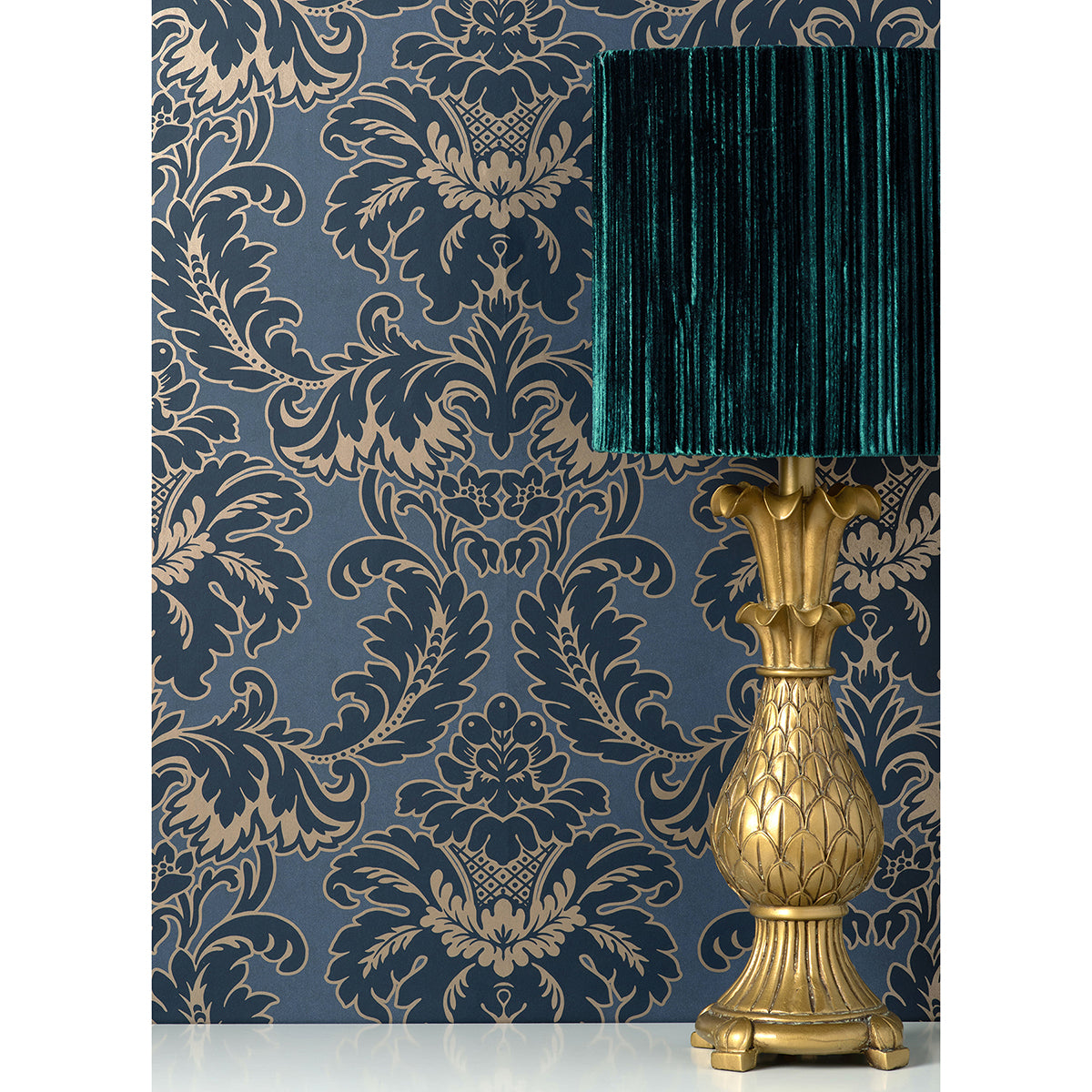 windsor-blue-damask-wallpaper-york-wallcoverings-m1704 - York Wallcoverings Papel pintado