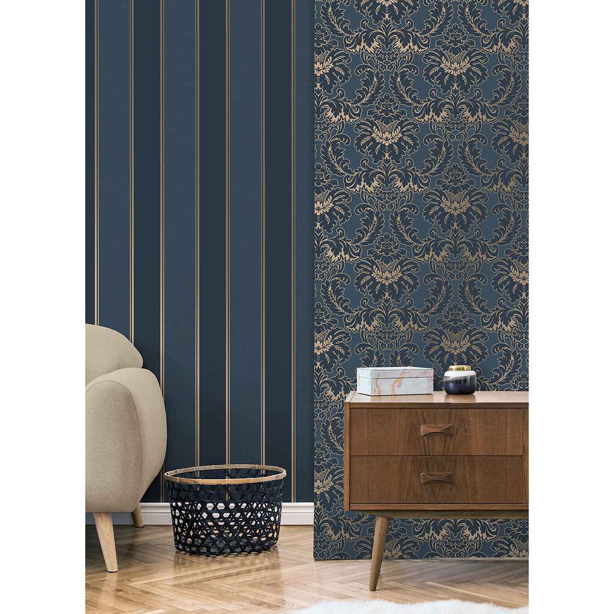 Rydia Blue Stripe Wallpaper - York Wallcoverings - M1708 - York Wallcoverings Wallpaper