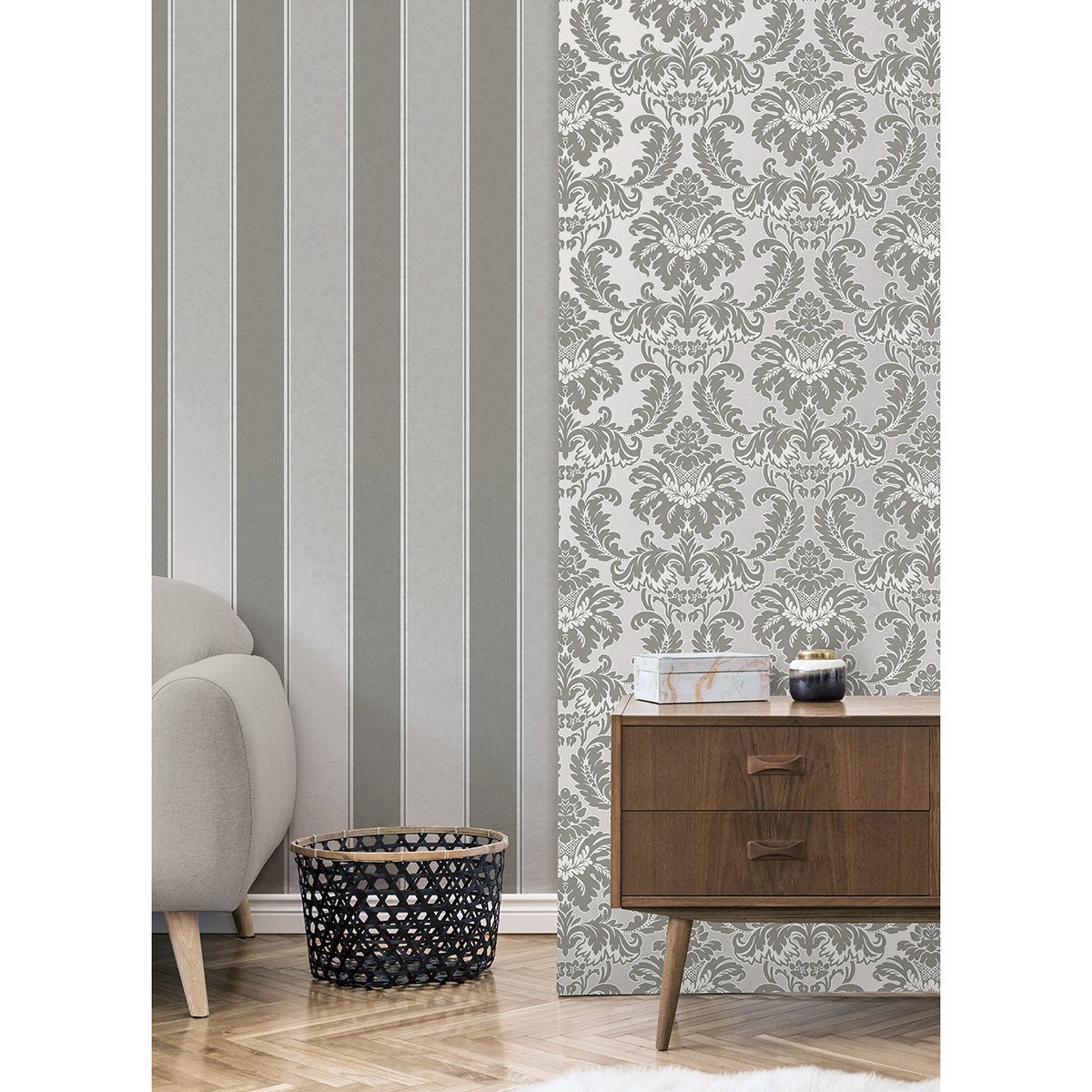 rydia-grey-stripe-wallpaper-york-wallcoverings-m1709 - York Wallcoverings Wallpaper