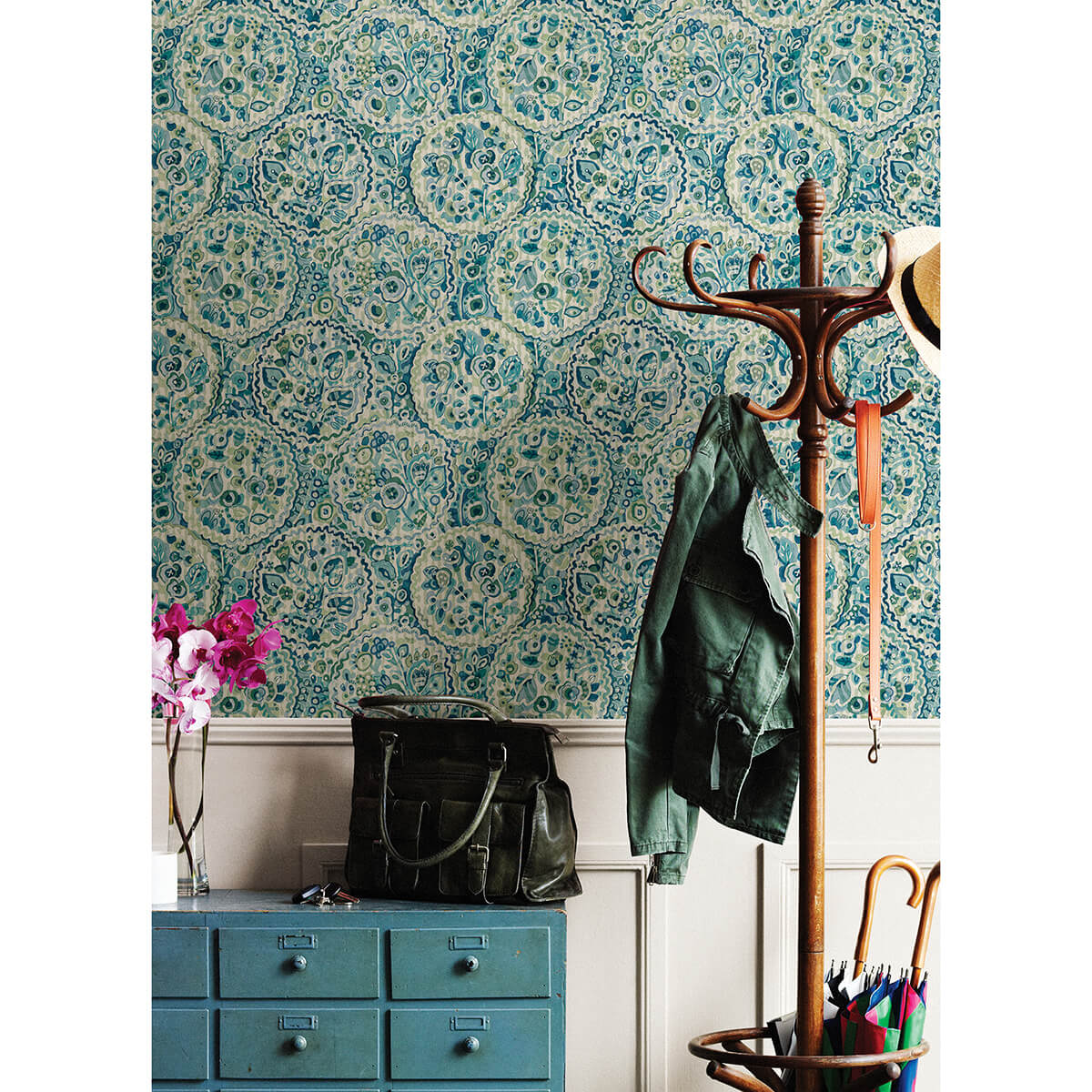 Teal Camille Peel & Stick Wallpaper - York Wallcoverings - CBS4507 - York Wallcoverings Wallpaper