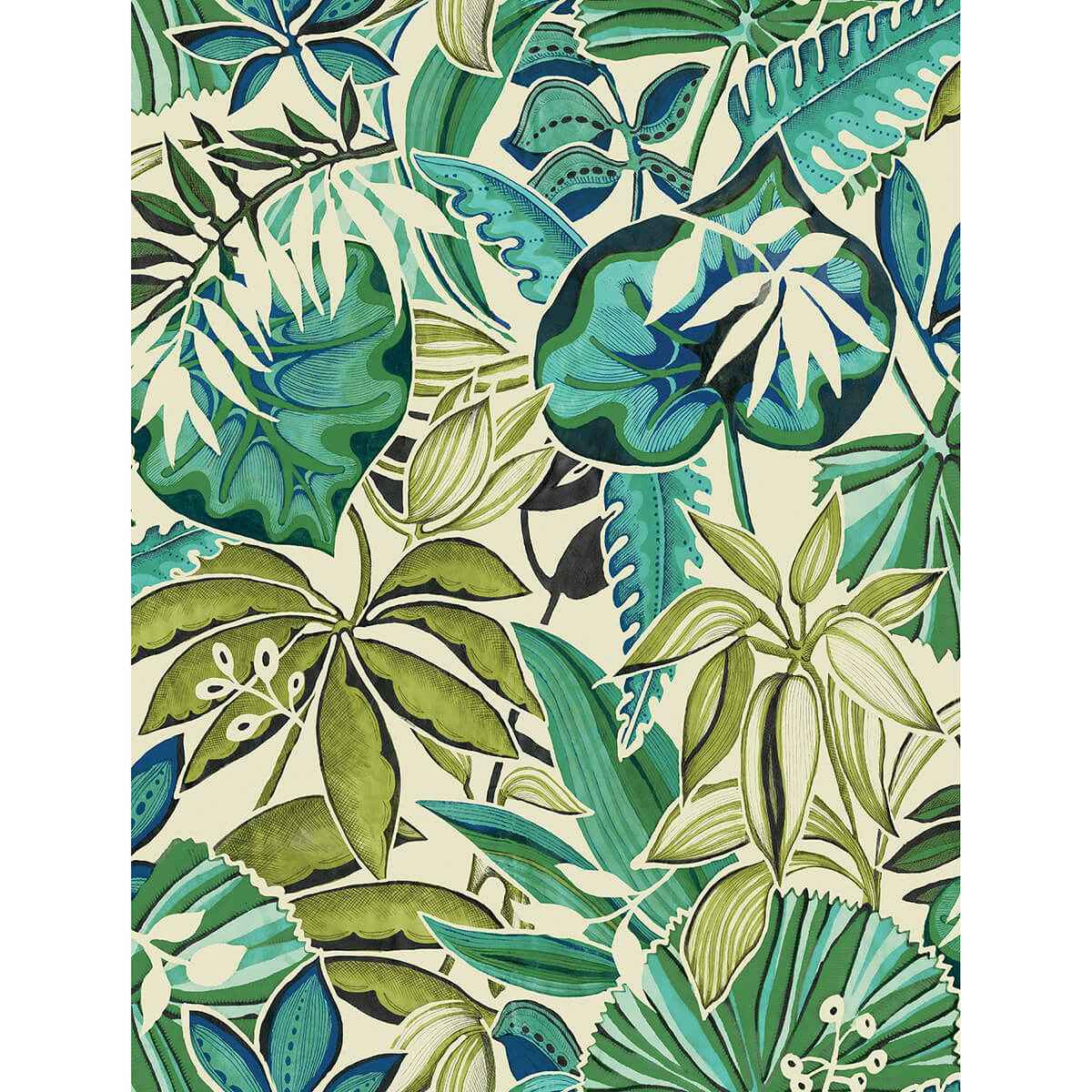 Turquoise Feuilles Peel and Stick Wallpaper - York Wallcoverings - CBS4513