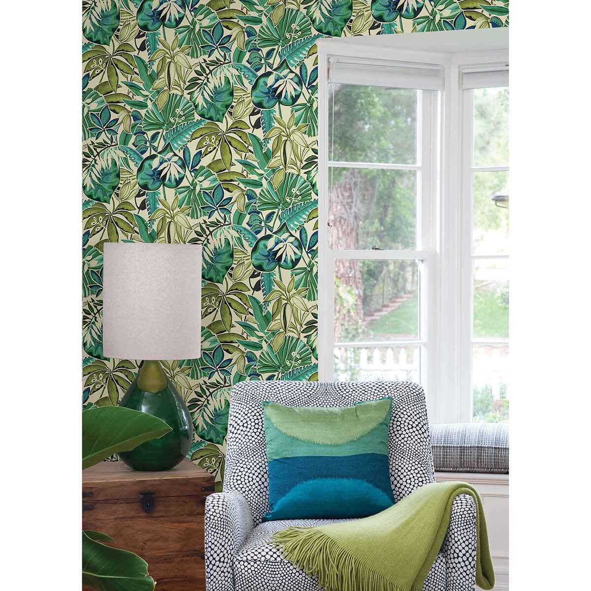 Turquoise Feuilles Peel and Stick Wallpaper - York Wallcoverings - CBS4513 - York Wallcoverings Wallpaper