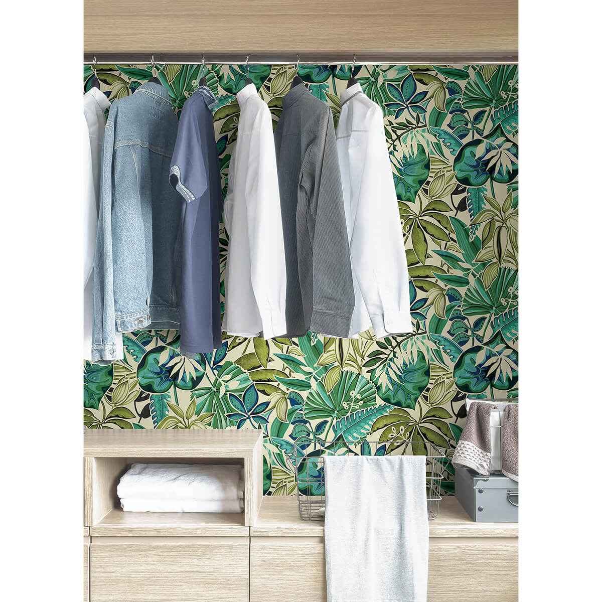 Turquoise Feuilles Peel and Stick Wallpaper - York Wallcoverings - CBS4513 - York Wallcoverings Wallpaper