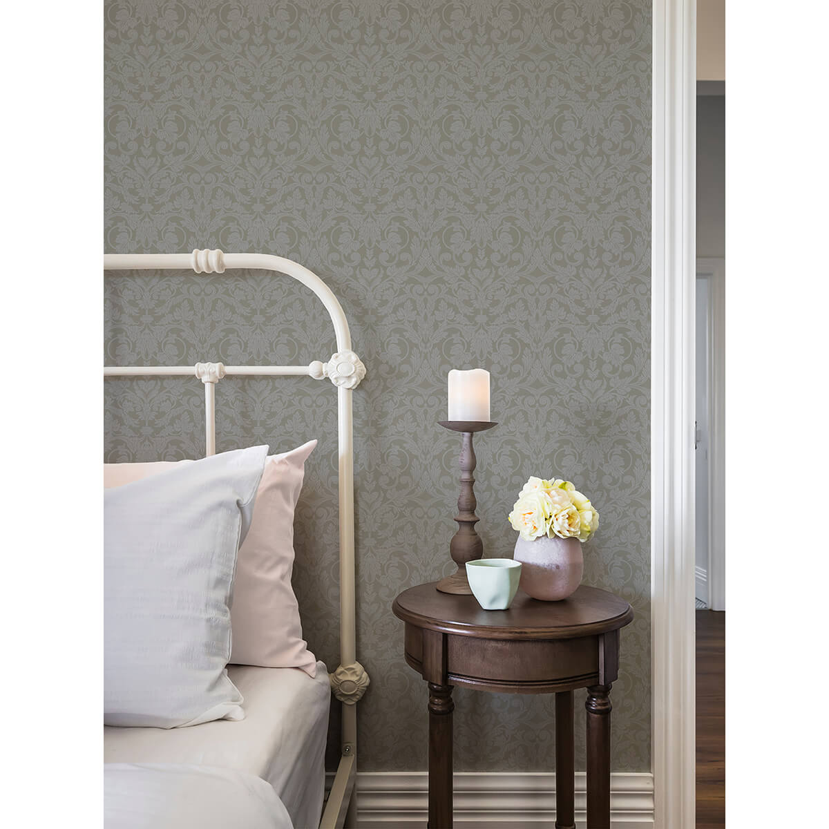 rosali-grey-scroll-damask-wallpaper-york-wallcoverings-2999-14006 - York Wallcoverings Wallpaper
