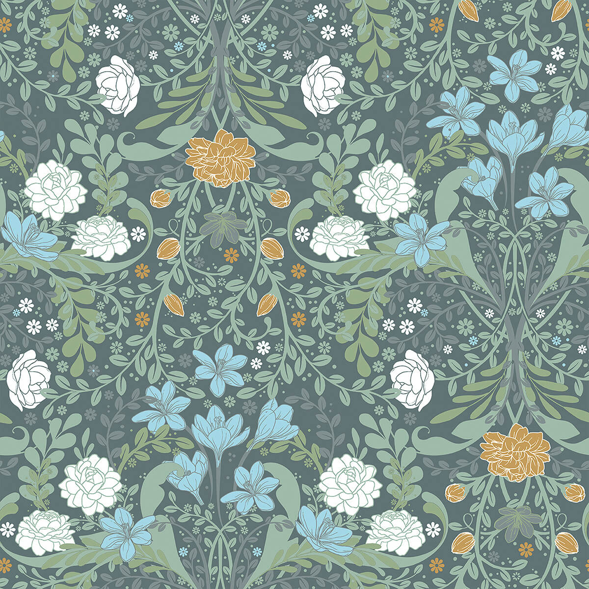 froso-turquoise-garden-damask-wallpaper-york-wallcoverings-2999-24106 - York Wallcoverings Wallpaper