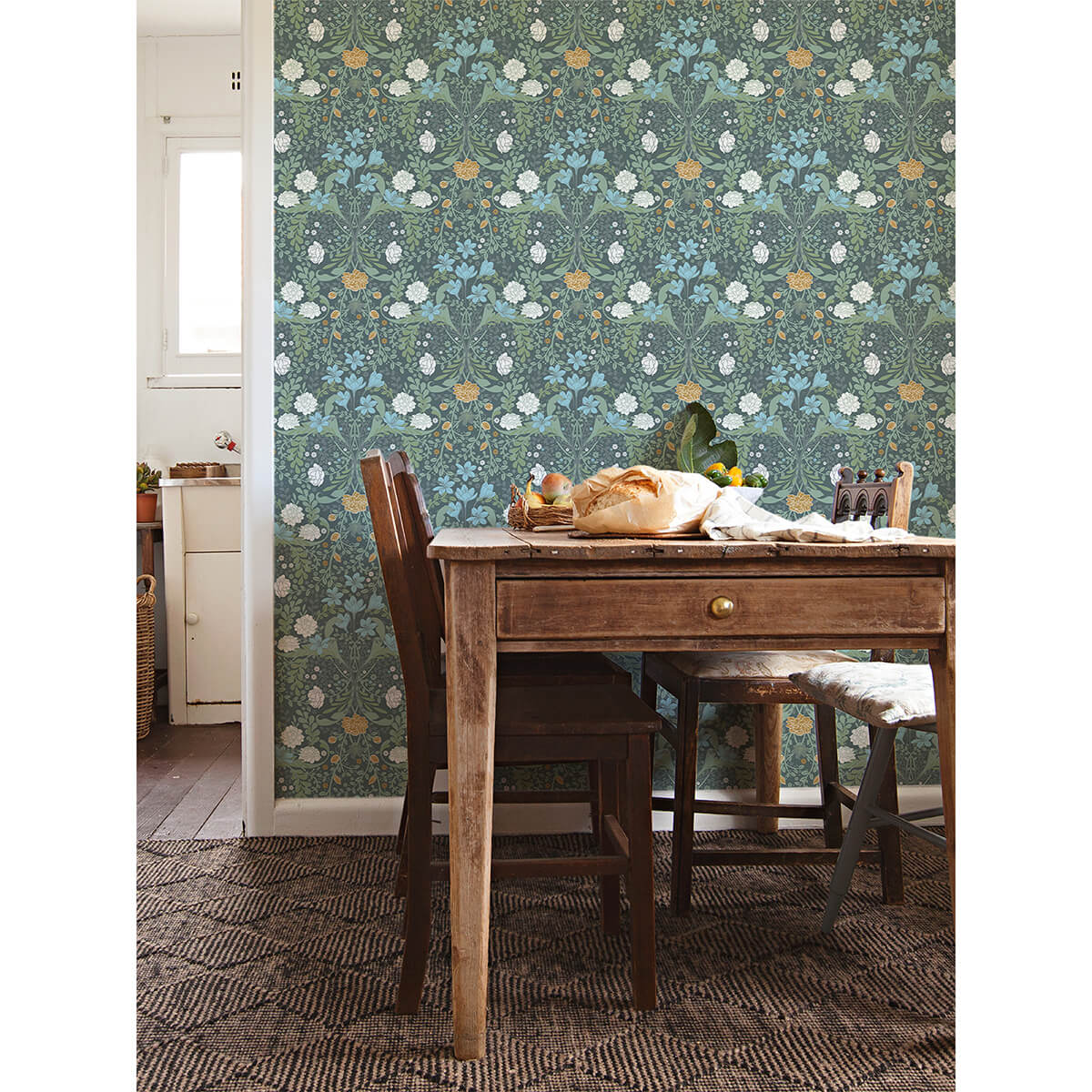 froso-turquoise-garden-damask-wallpaper-york-wallcoverings-2999-24106 - York Wallcoverings Wallpaper