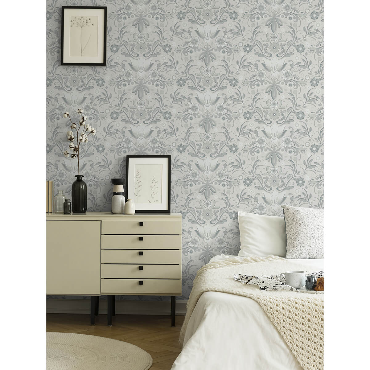 ostanskar-light-grey-retro-floral-wallpaper-york-wallcoverings-2999-24109 - York Wallcoverings Wallpaper